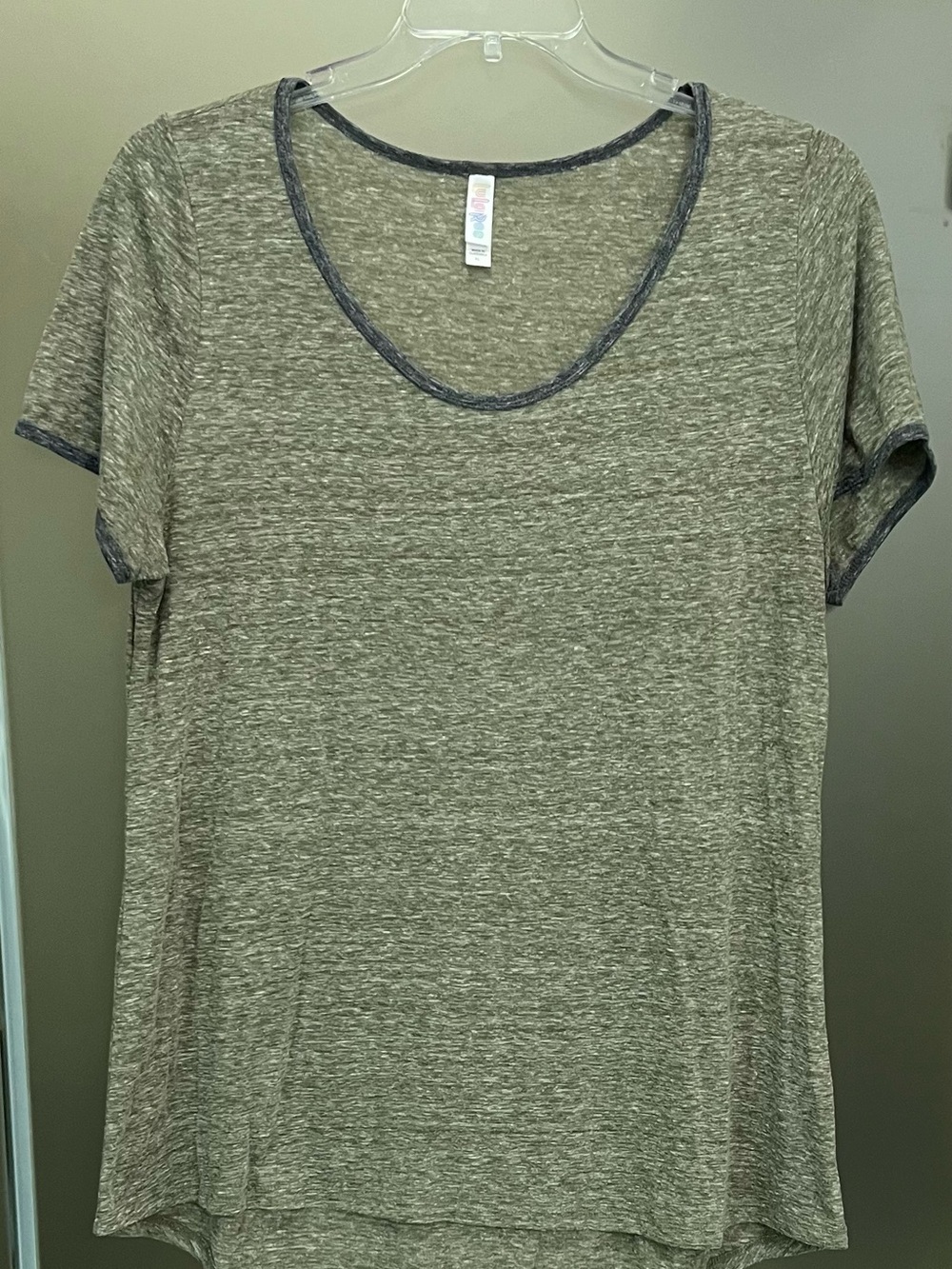 LuLaRoe Heathered Olive Green Short Sleeve Scoop Neck Top